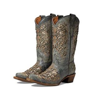 Kids Western Embroidered Boots - Gray and Brown